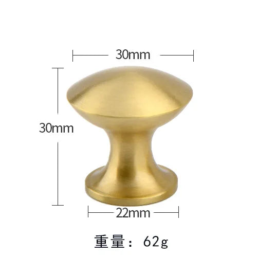 Modern Pure Brass Cabinet Handles - Single Hole Brushed Gold Drawer Knobs for Kitchen and Wardrobes