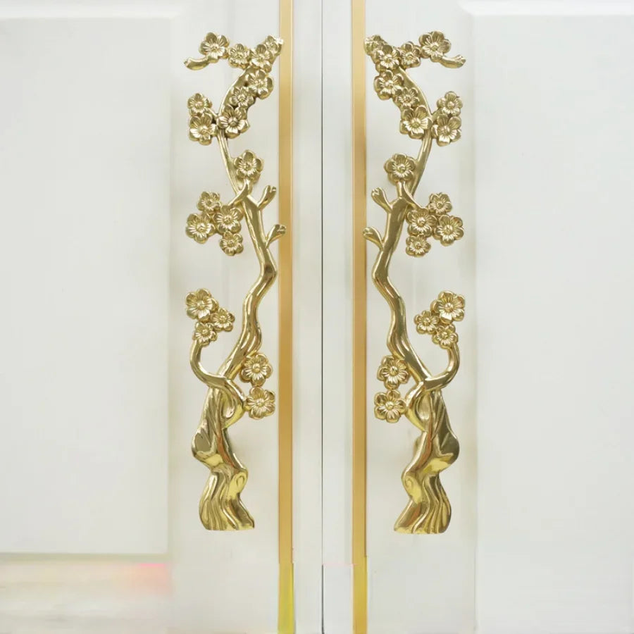 Solid Brass Plum Tree Branch Handles – New Chinese Style Cabinet and Wardrobe Pulls (120mm)