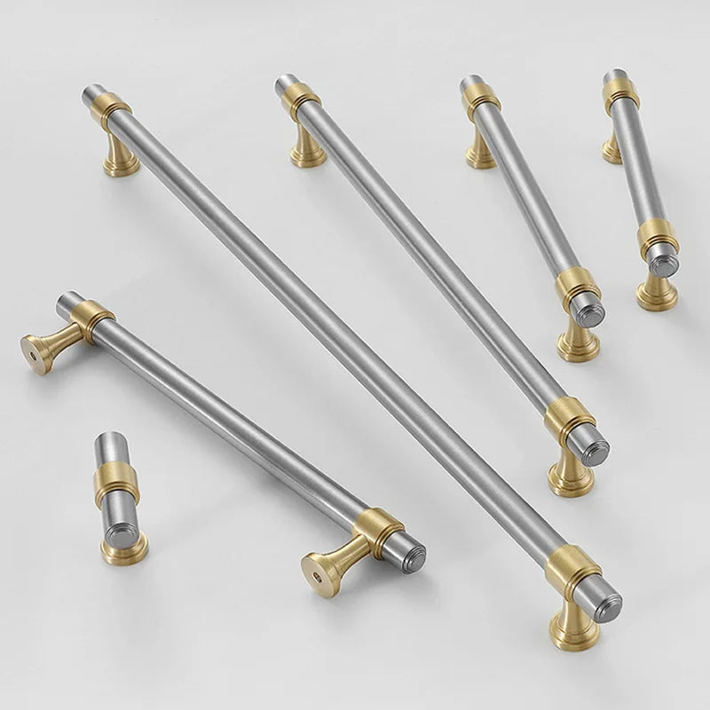 Nickel-Plated Brass Cabinet Handles – Gold and Matte Silver T-Bar Pulls for Wardrobes and Drawers