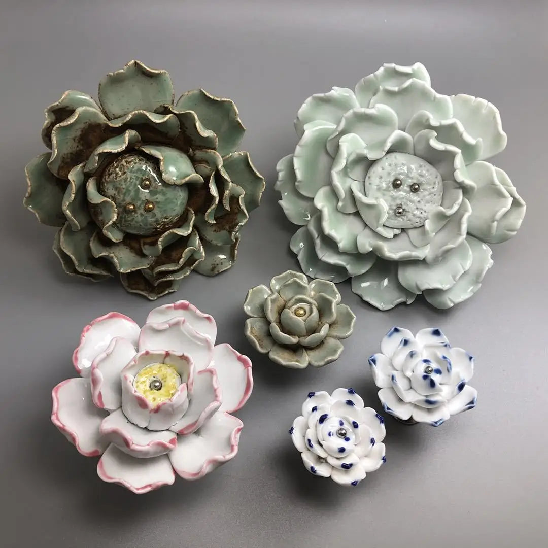 Handmade Ceramic Flower Knobs – Creative Cabinet and Drawer Knobs for Furniture Accessories