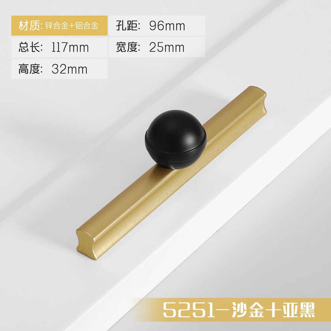 Black and Gold Cabinet Pulls - Double Color Aluminum Zinc Alloy Handles for Wardrobes and Kitchens