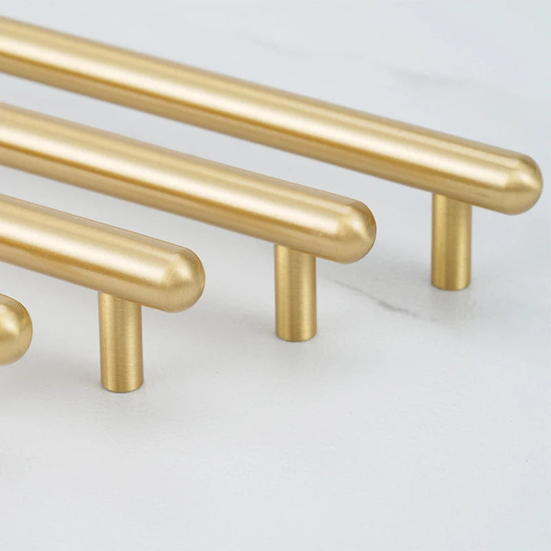 Satin Gold Brass Wardrobe Handles – Modern Drawer Knobs and Cabinet Bar Pulls (50mm-260mm)