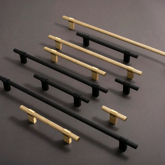 Gold Black Textured Furniture Handle Brass Wardrobe Mesh Pulls Drawer Cabinet Knobs Modern French Door Bar Handles