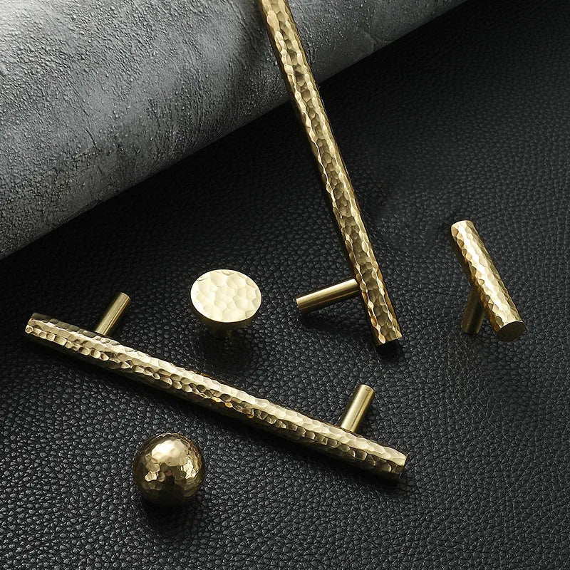 Hammered Brass Cabinet Handles – Light Gold Wardrobe Knobs and Drawer Pulls for American/Nordic Furniture