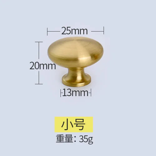 Modern Pure Brass Cabinet Handles - Single Hole Brushed Gold Drawer Knobs for Kitchen and Wardrobes