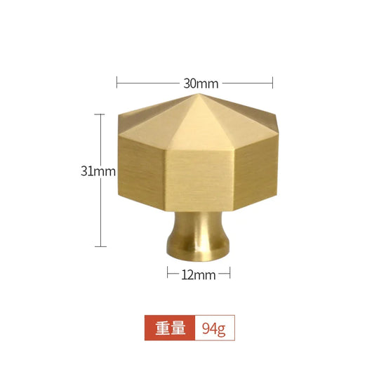 Modern Pure Brass Cabinet Handles - Single Hole Brushed Gold Drawer Knobs for Kitchen and Wardrobes