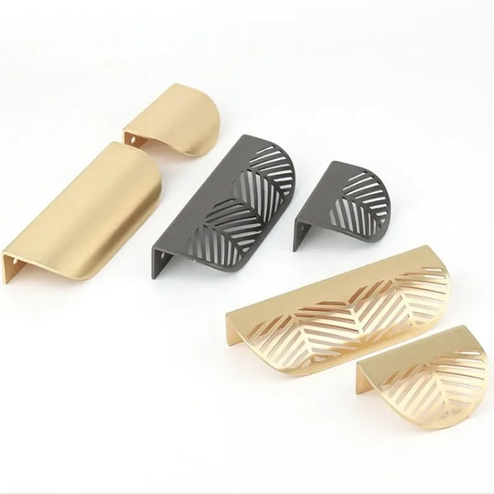 Modern Gold Leaf Cabinet Handles - Brushed Zinc Alloy Hollow Pulls for Furniture and Drawers