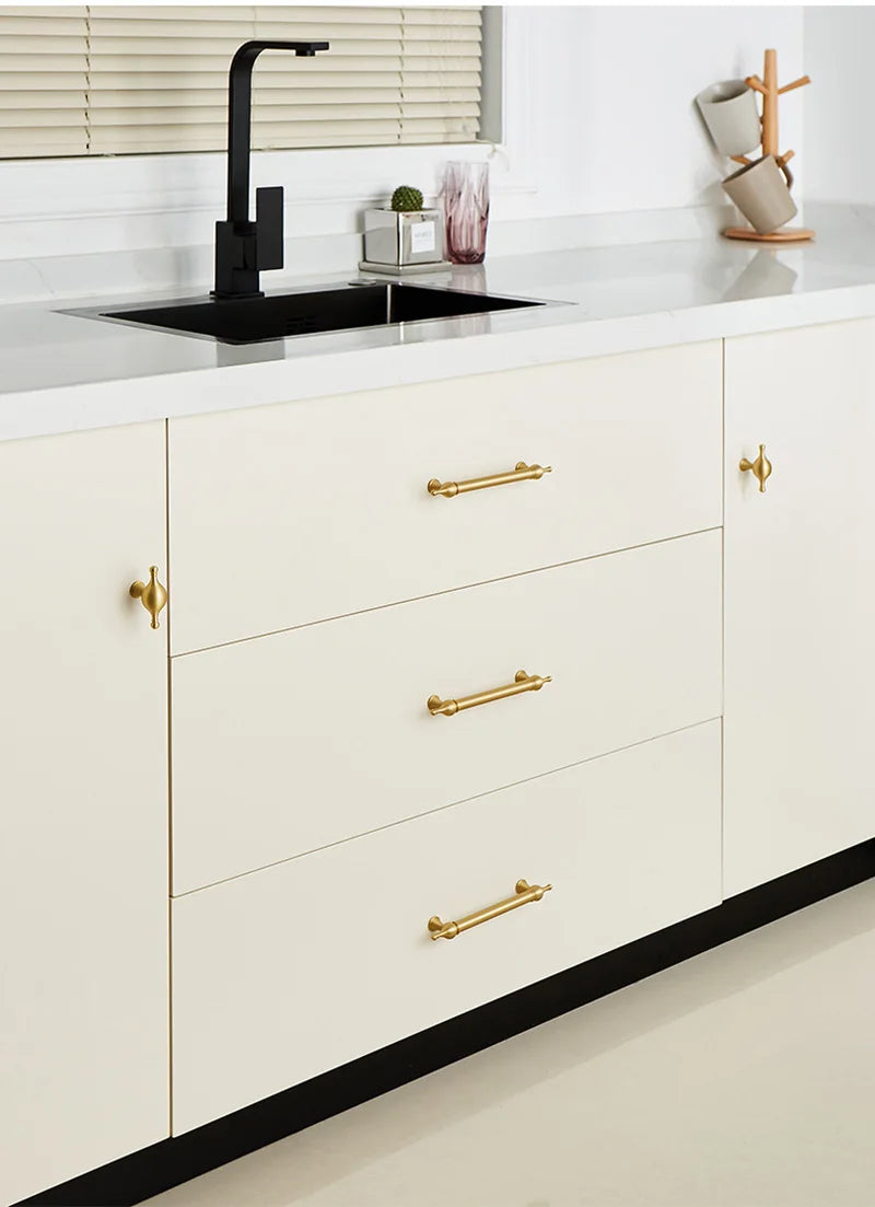 Satin Brass Cabinet Handles – Modern Ball Design Wardrobe Knobs and Drawer Pulls (French Style)