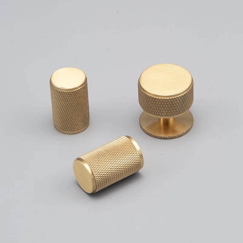 Gold and Bronze Knurled Brass Knobs – Modern Single-Hole Cabinet and Drawer Pulls