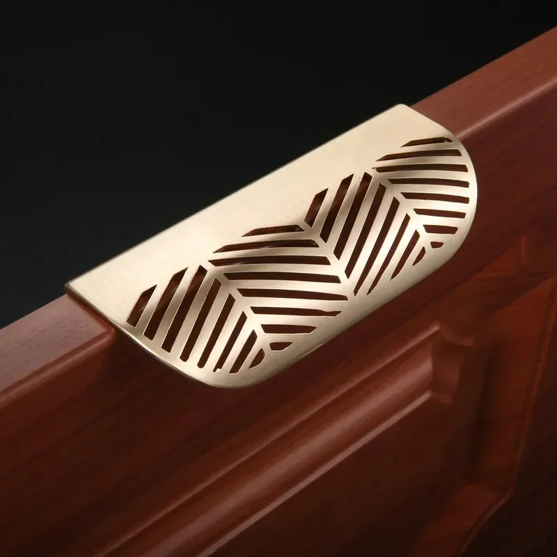 Modern Gold Leaf Cabinet Handles - Brushed Zinc Alloy Hollow Pulls for Furniture and Drawers