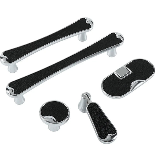 Modern Black and Red Leather Cabinet Handle – Sleek Zinc Alloy Drawer Pulls for Wardrobes and Cupboards (96mm/128mm)