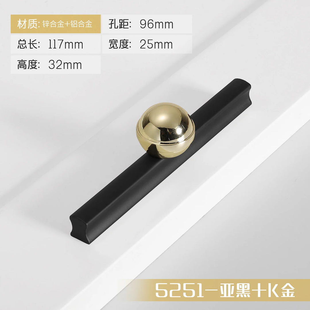 Black and Gold Cabinet Pulls - Double Color Aluminum Zinc Alloy Handles for Wardrobes and Kitchens