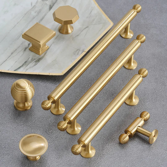 Satin Brushed Gold Brass Cabinet Handles – Modern Wardrobe and Drawer Knobs with French Style