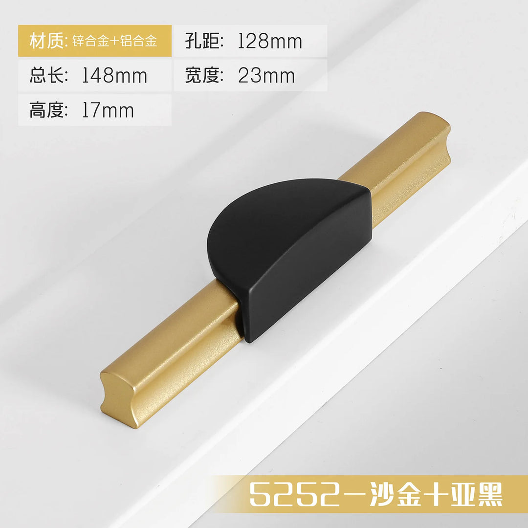 Black and Gold Cabinet Pulls - Double Color Aluminum Zinc Alloy Handles for Wardrobes and Kitchens