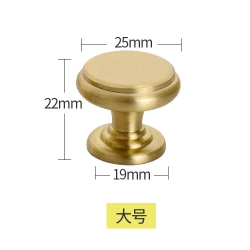 Modern Pure Brass Cabinet Handles - Single Hole Brushed Gold Drawer Knobs for Kitchen and Wardrobes