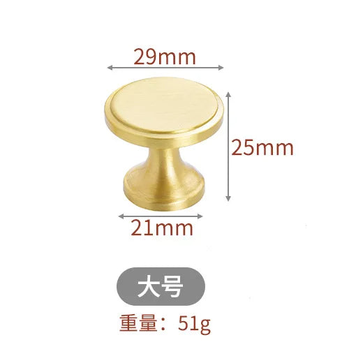 Modern Pure Brass Cabinet Handles - Single Hole Brushed Gold Drawer Knobs for Kitchen and Wardrobes