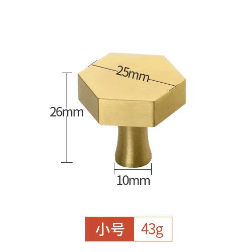 Modern Pure Brass Cabinet Handles - Single Hole Brushed Gold Drawer Knobs for Kitchen and Wardrobes