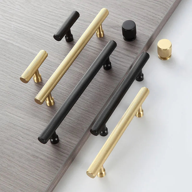 Gold and Black Solid Brass Handles – Straight Line Cabinet T-Bar and Wardrobe Pulls