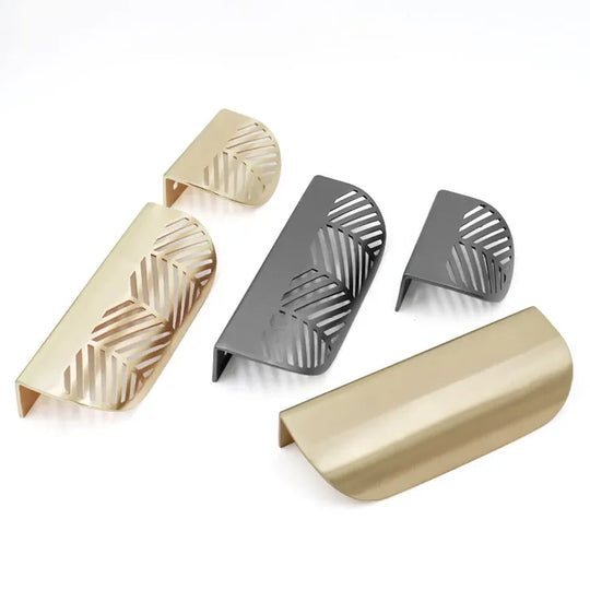 Modern Gold Leaf Cabinet Handles - Brushed Zinc Alloy Hollow Pulls for Furniture and Drawers