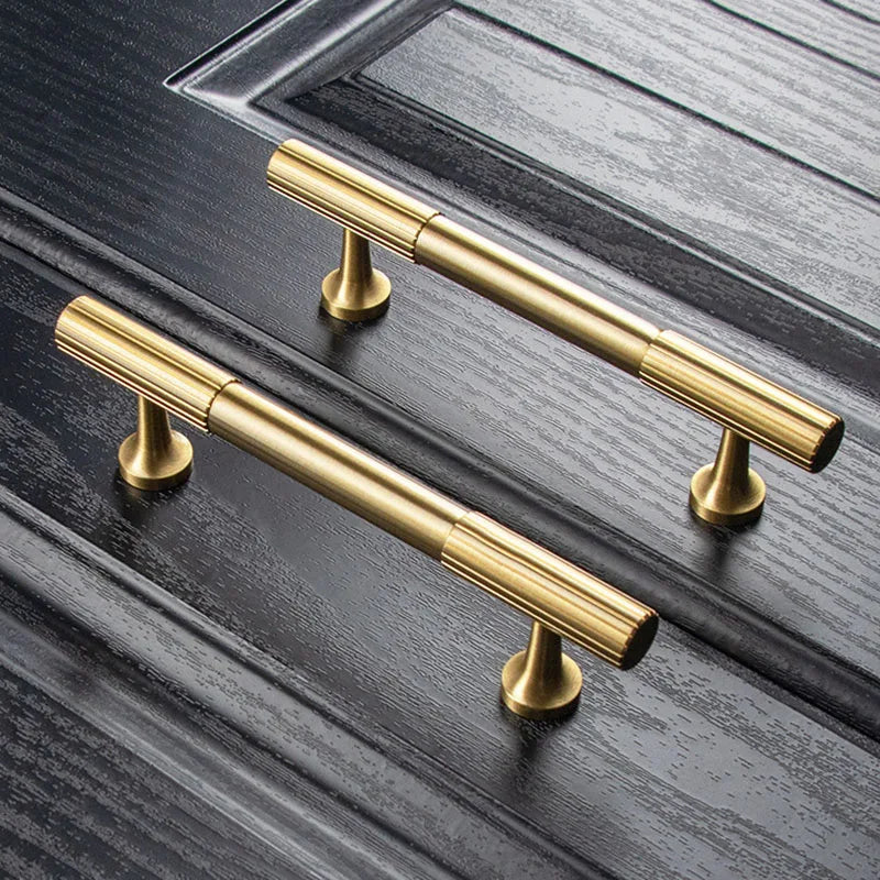 Solid Brass Art Deco Kitchen Cabinet Handles – Knurled T-Bar and Wardrobe Pulls