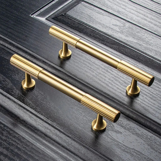 Solid Brass Art Deco Kitchen Cabinet Handles – Knurled T-Bar and Wardrobe Pulls