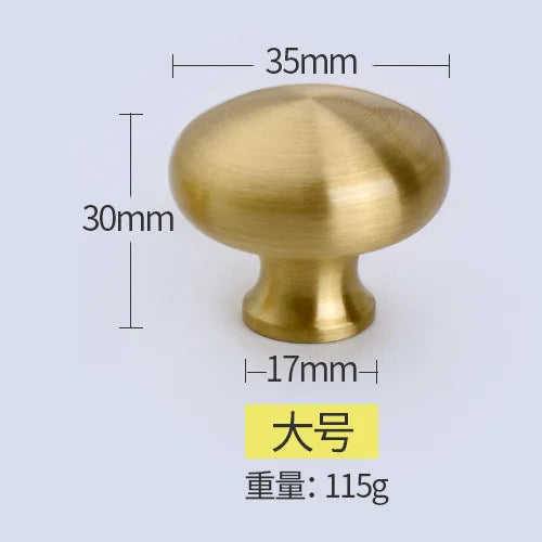 Modern Pure Brass Cabinet Handles - Single Hole Brushed Gold Drawer Knobs for Kitchen and Wardrobes