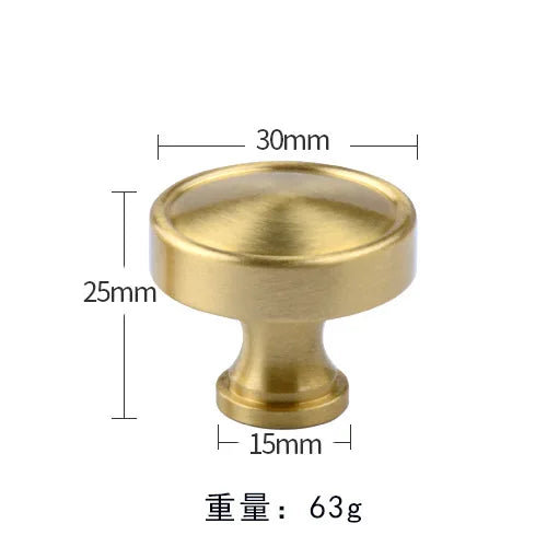 Modern Pure Brass Cabinet Handles - Single Hole Brushed Gold Drawer Knobs for Kitchen and Wardrobes