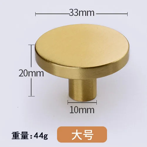 Modern Pure Brass Cabinet Handles - Single Hole Brushed Gold Drawer Knobs for Kitchen and Wardrobes