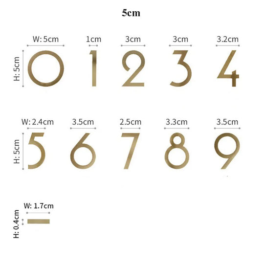 Golden Brass Numbers and Letters – 5cm/8cm Decorative Wall Signs for House Doors and Addresses