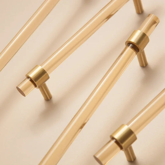 Champagne Acrylic and Brass Cupboard Handles – T-Bar Drawer Pulls for Bedroom and Bathroom