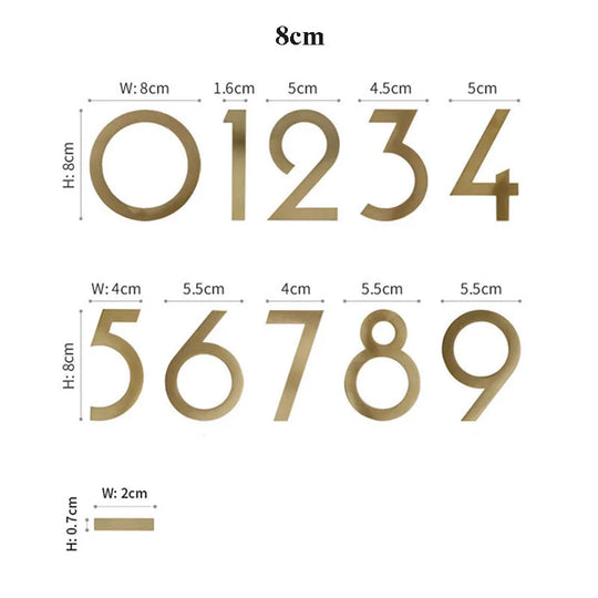 Golden Brass Numbers and Letters – 5cm/8cm Decorative Wall Signs for House Doors and Addresses