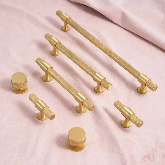 Knurled Brass Handles – Modern Kitchen Cabinet Pulls and Wardrobe Knobs (28mm-278mm)