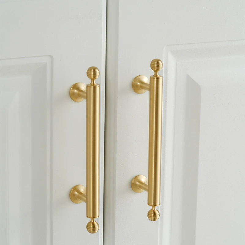 Satin Brushed Gold Brass Cabinet Handles – Modern Wardrobe and Drawer Knobs with French Style